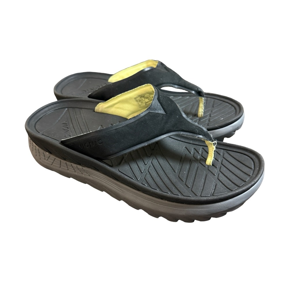 Vionic Restore Men 10.5 Black Gray Recovery Sandals Orthotic Flip Flops 10000049